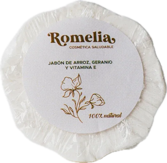 Jabón facial de arroz, aceite de rosas y vitamina E Romelia
