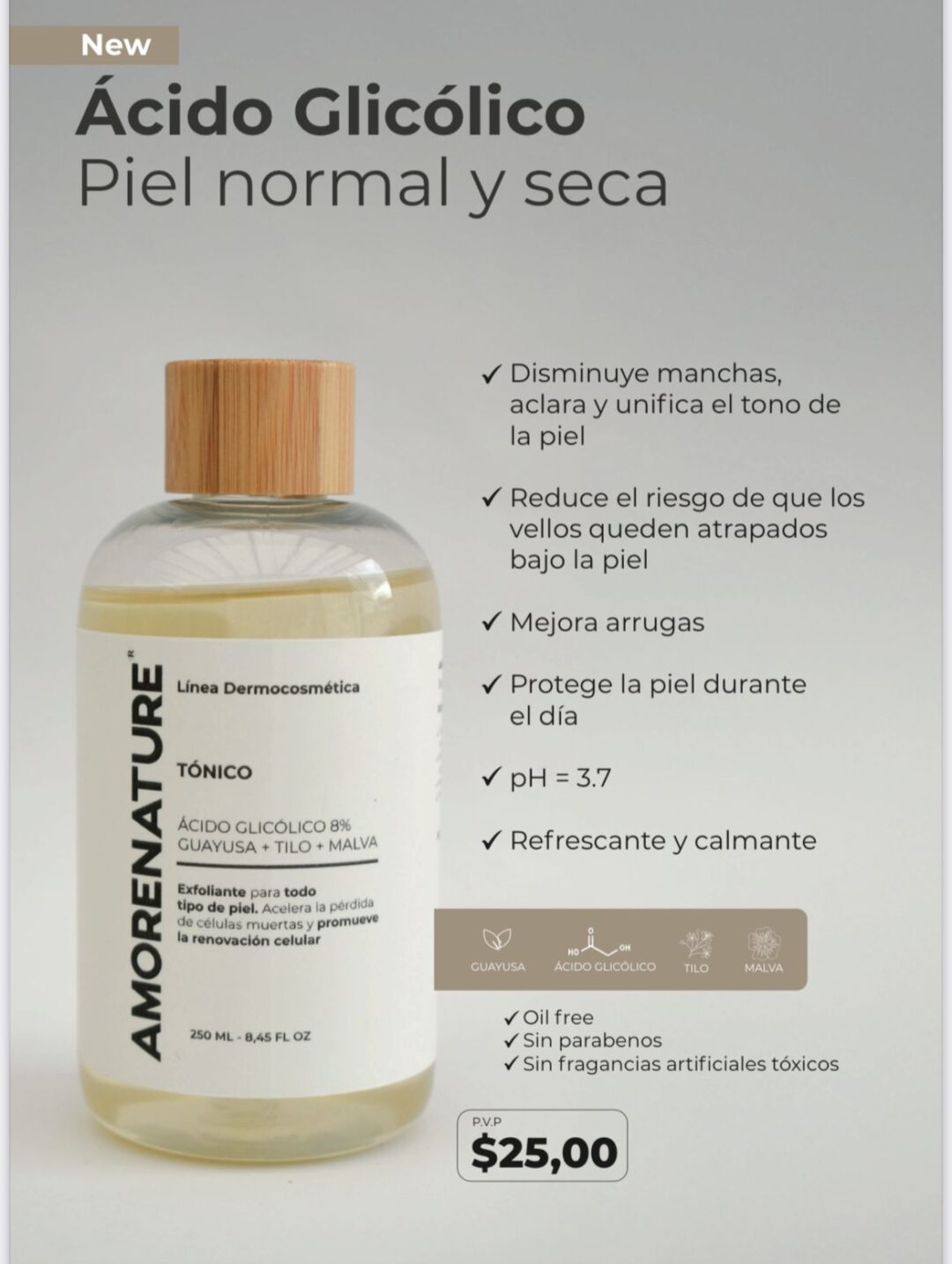 Tónico de Ácido Glicólico al 8% Amorenature